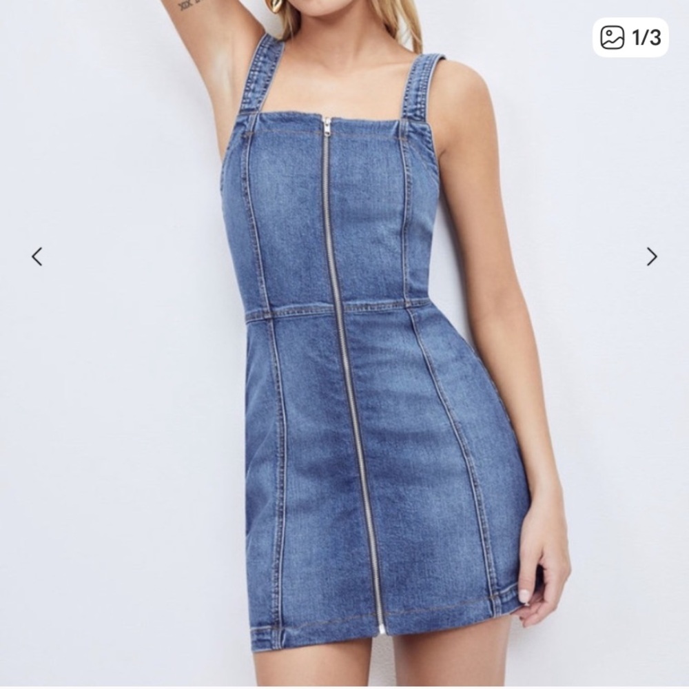 Reformation Randy denim jean mini zipper dress